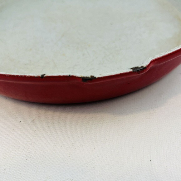 Vintage Voss Red Casserole Dish & Lid Oven Ware Seidelin Design Enamel Cast Iron - Picture 10 of 16